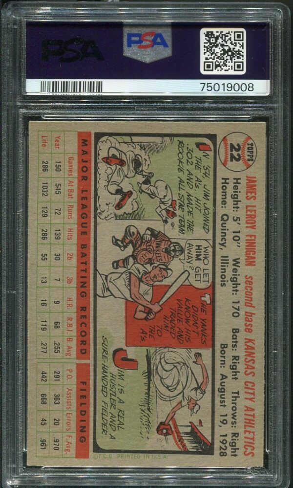 Authentic 1956 Topps #22 Jim Finigan Gray Back PSA 7 Baseball Card