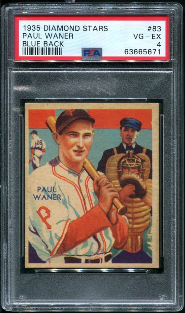 Authentic 1935 Diamond Stars #83 Paul Waner (Blue Back) PSA 4 Vintage Baseball Card