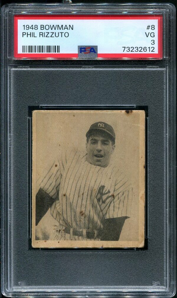 1948 Bowman #8 Phil Rizzuto RC PSA 3 HOF (73232612) - All Star Cards Inc