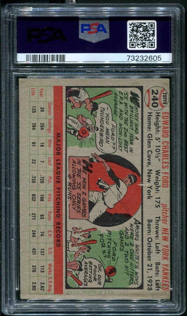 Authentic 1956 Topps #240 Whitey Ford PSA 4 Baseball Card