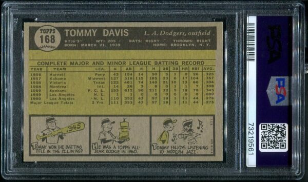 Authentic 1961 Topps #168 Tommy Davis PSA 6.5 Baseball Card