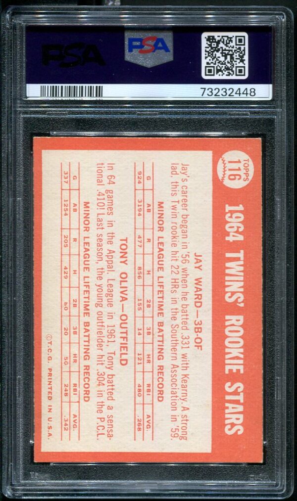 Authentic 1964 Topps #116 Twins Rookies Tony Oliva PSA 5 Baseball Card