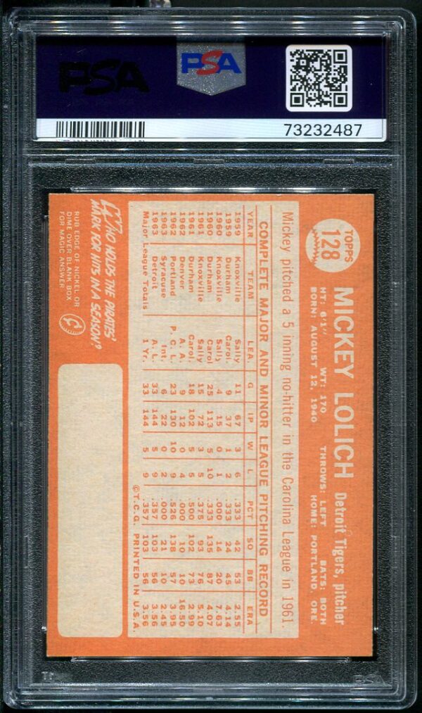 Authentic 1961 Topps #128 Mickey Lolich Rookie PSA 6 Baseball Card