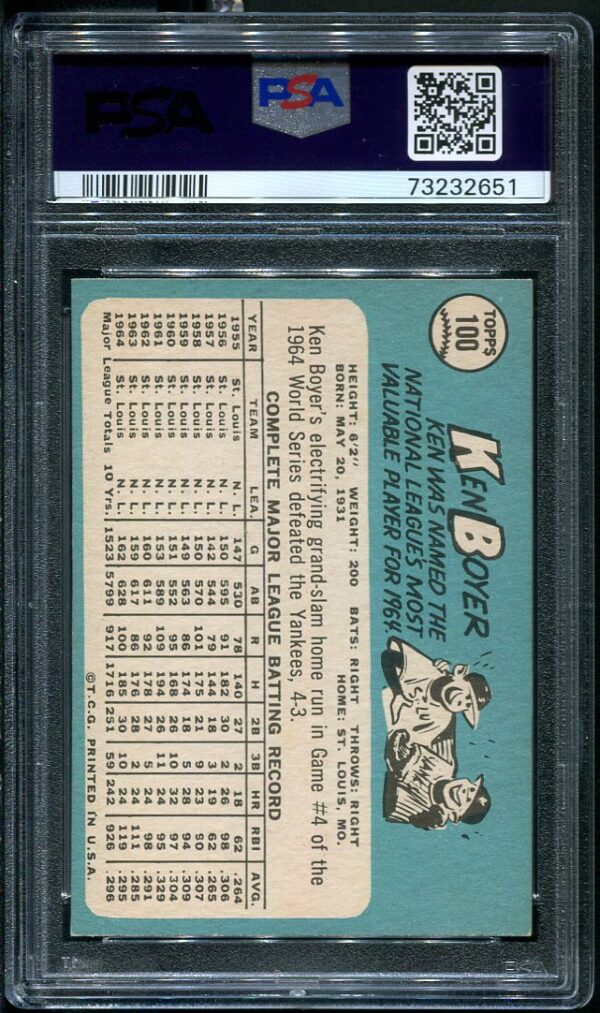 Authentic 1965 Topps #100 Ken Boyer PSA 6 Baseball Card