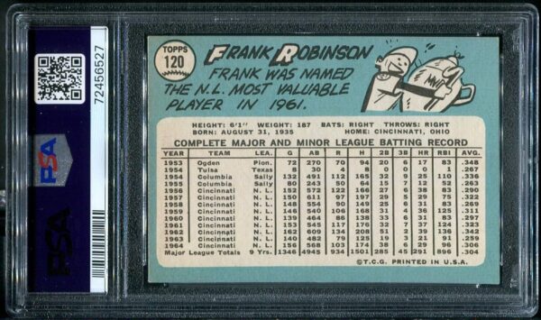 Authentic 1965 Topps #120 Frank Robinson PSA 6 Baseball Card