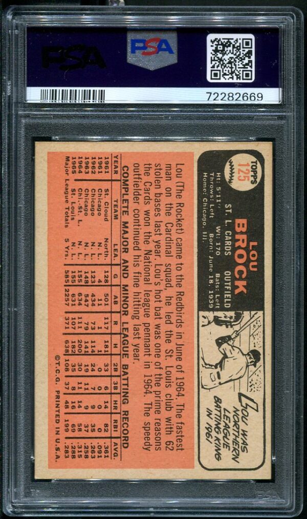 Authentic 1965 Topps #125 Lou Brock PSA 7 Baseball Card