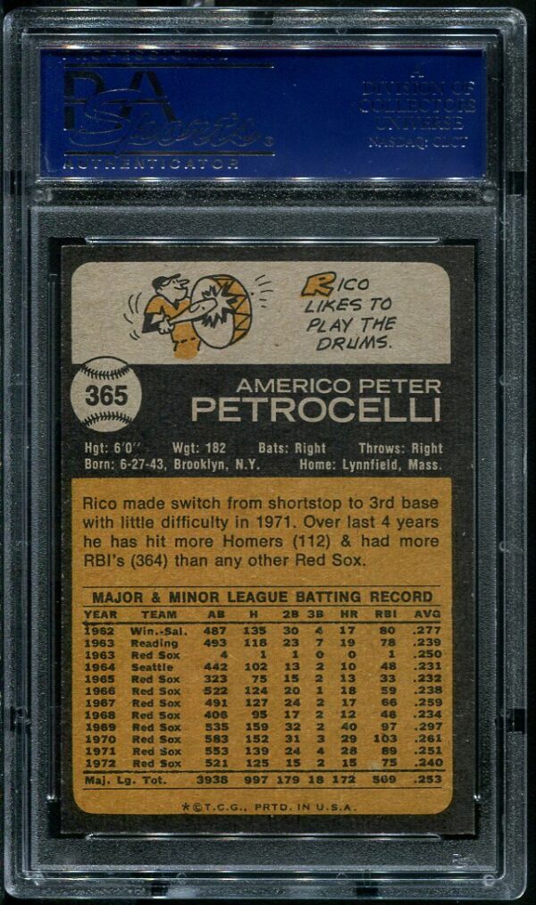 Authentic 1973 Topps #365 Rico Petrocelli PSA 8 Baseball Card