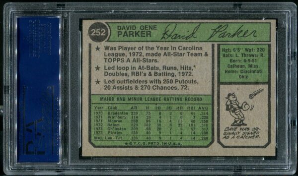 Authentic 1974 Topps #252 Dave Parker PSA 7 Baseball Card