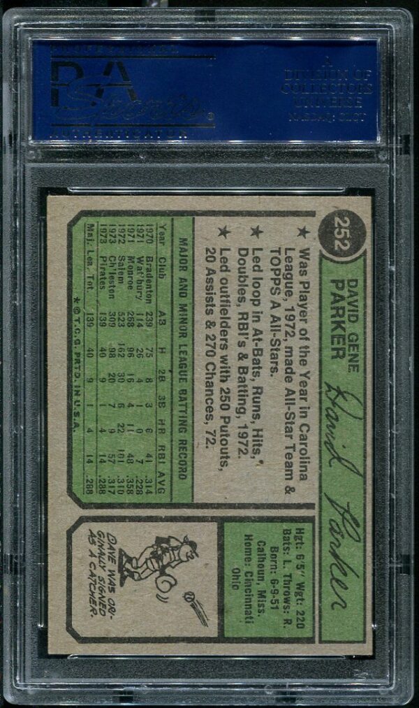 Authentic 1974 Topps #252 Dave Parker PSA 7 Baseball Card