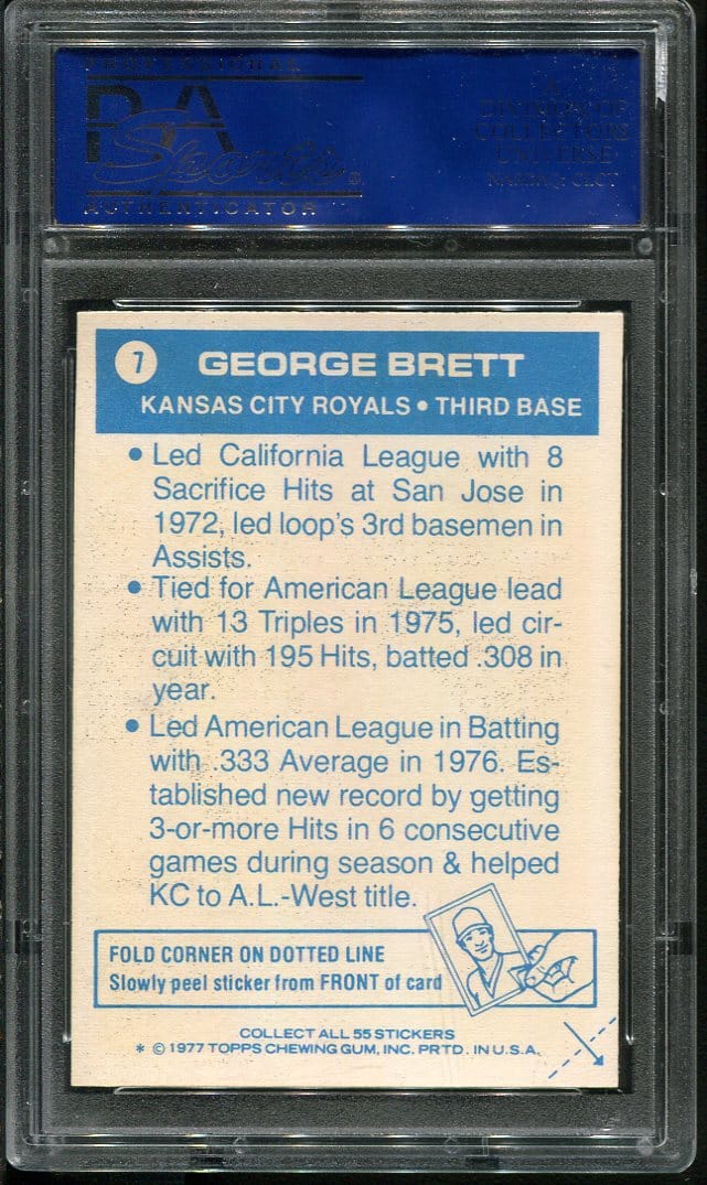 1977 Topps #7 George Brett (cloth Stickers) Psa 7 Hof (81696606) - All 