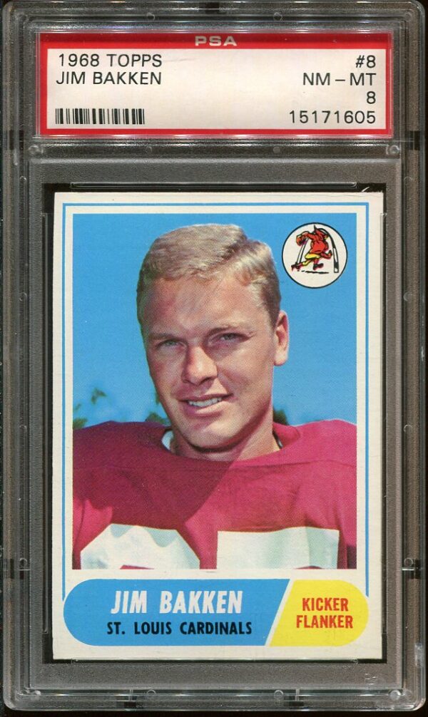 Authentic 1968 Topps #8 Jim Bakken PSA 8 Football Card