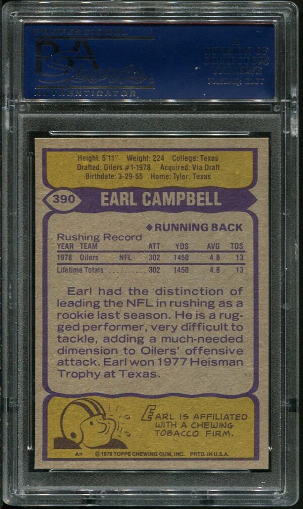 Authentic 1979 Topps #390 Earl Campbell PSA 7 Rookie Football Card