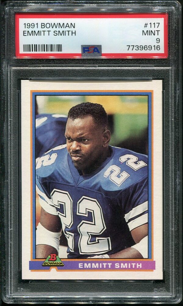 Authentic 1991 Bowman #117 Emmitt Smith PSA 9 Football Card