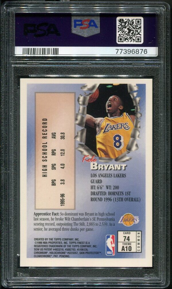 Authentic 1996 Topps Finest #74 Kobe Bryant (With Coating) PSA 9 Rookie Basketball Card