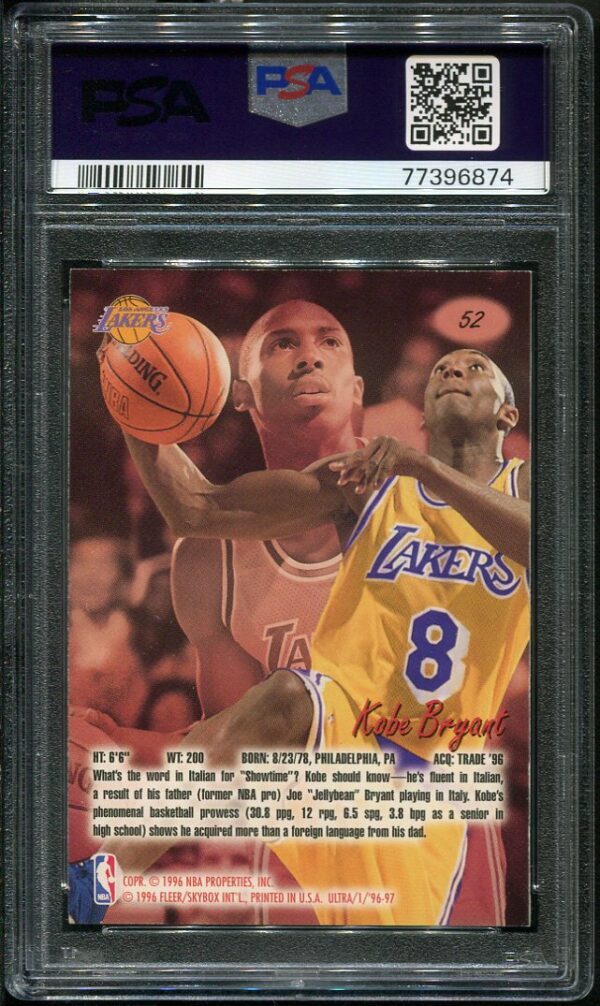 Authentic 1996 Ultra #52 Kobe Bryant PSA 8 Rookie Basketball Card