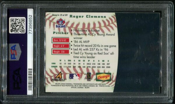 Authentic 1997 Denny's #13 Roger Clemens 3-D Holograms PSA 10 GEM MINT Baseball Card