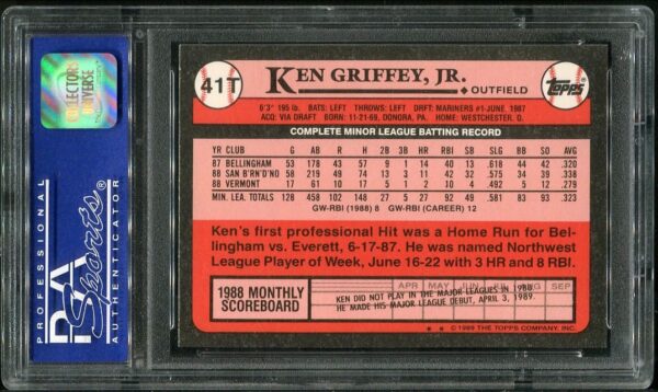 Authentic 1989 Topps Traded Tiffany #41T Ken Griffey, Jr. PSA 9 Baseball card