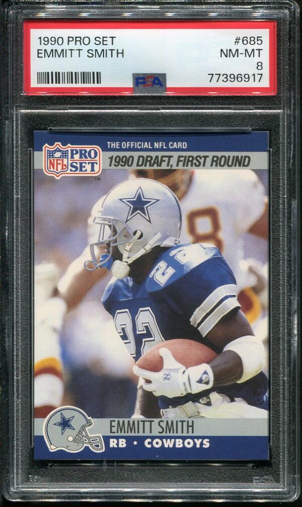 Authentic 1990 Pro Set #685 Emmitt Smith PSA 8 Rookie Football Card