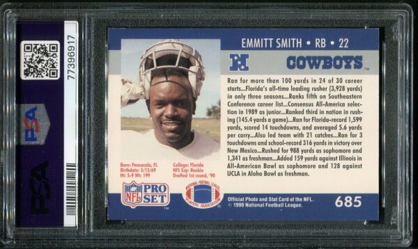 Authentic 1990 Pro Set #685 Emmitt Smith PSA 8 Rookie Football Card