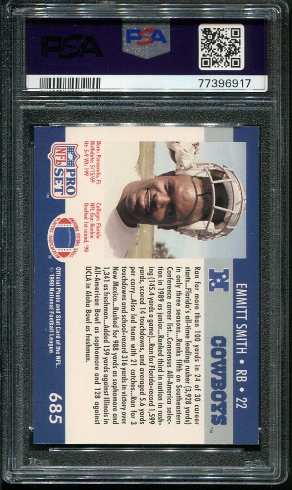 Authentic 1990 Pro Set #685 Emmitt Smith PSA 8 Rookie Football Card