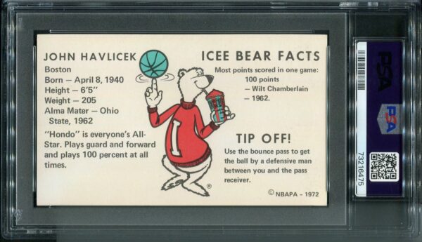 Authentic 1972 Icee Bear John Havlicek PSA 7 Basketball Card