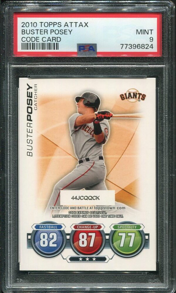 Authentic 2010 Topps Attax Buster Posey Rookie Code PSA 9 Baseball Card