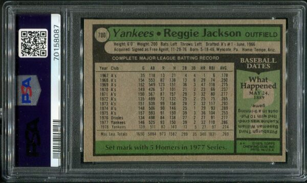 Authentic 1960 Topps #700 Reggie Jackson PSA 8 Baseball Card