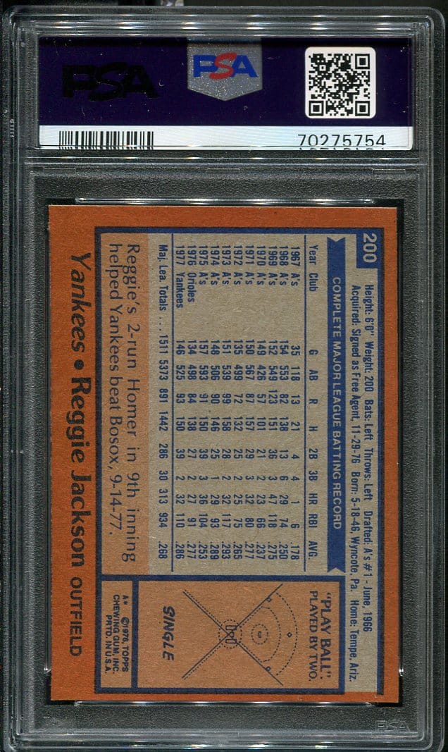 1978 Topps #200 Reggie Jackson PSA 7 HOF (70275754) - All Star Cards Inc