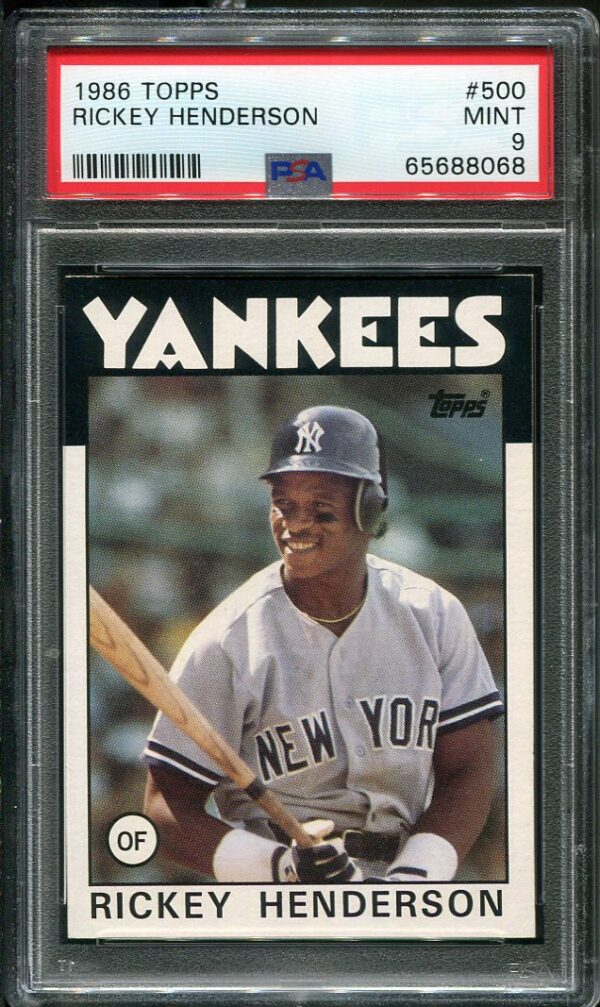 Authentic 1986 Topps #500 Rickey Henderson PSA 9 Baseball Card