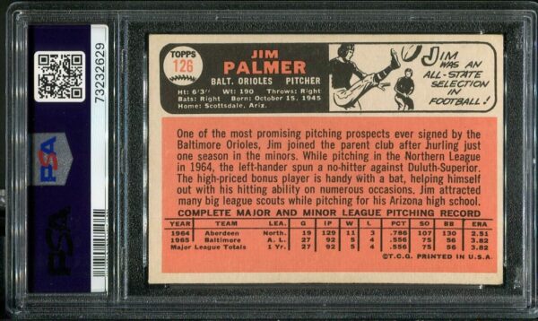 Authentic 1966 Topps #126 Jim Palmer PSA 4 Rookie Baseball Card