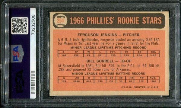 Authentic 1966 Topps #254 Fergie Jenkins PSA 4 Rookie Baseball Card