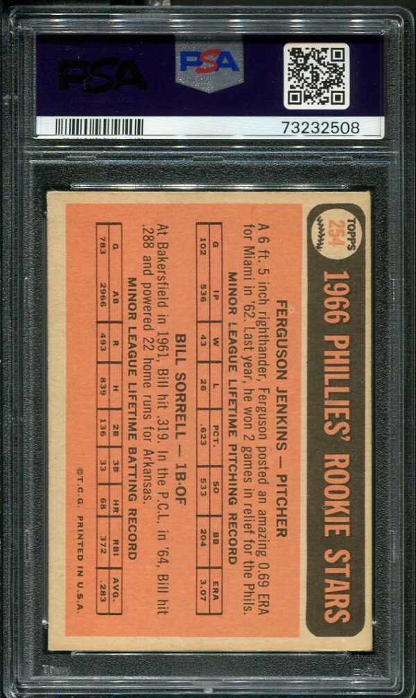 Authentic 1966 Topps #254 Fergie Jenkins PSA 4 Rookie Baseball Card