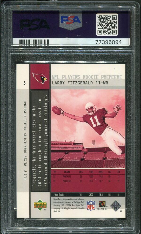 Authentic 2004 Upper Deck Rookie Premiere #5 Larry Fitzgerald PSA 9 Rookie Football Card