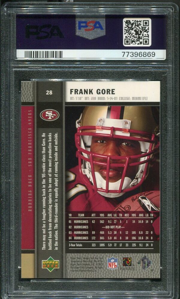 Authentic 2005 Upper Deck Rookie Premiere #28 Frank Gore PSA 10 Rookie Football Card