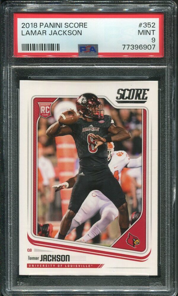 Authentic 2018 Panini Score #352 Lamar Jackson PSA 9 Rookie Football Card