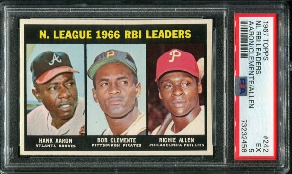 Authentic 1967 Topps #242 NL RBI Leaders PSA 5 Baseball Card - Hank Aaron, Roberto Clemente, & Richie Allen