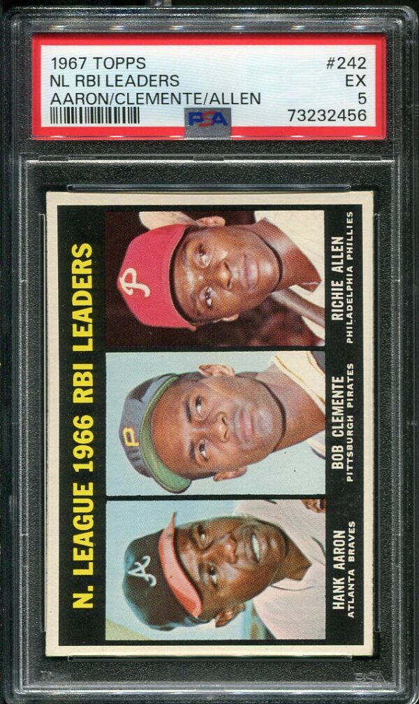 Authentic 1967 Topps #242 NL RBI Leaders PSA 5 Baseball Card - Hank Aaron, Roberto Clemente, & Richie Allen