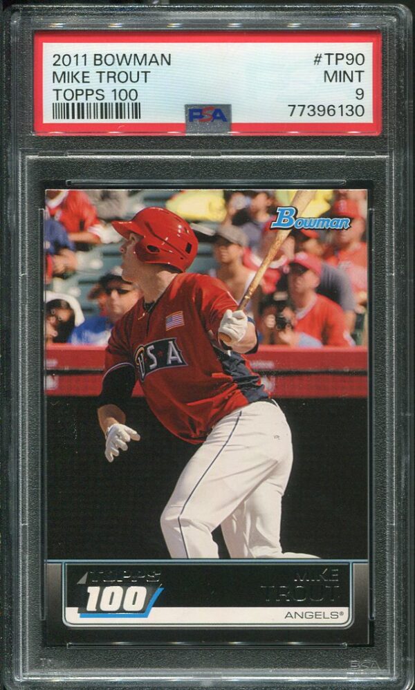 Authentic 2011 Bowman Topps 100 #TP90 Mike Trout PSA 9 Baseball Card