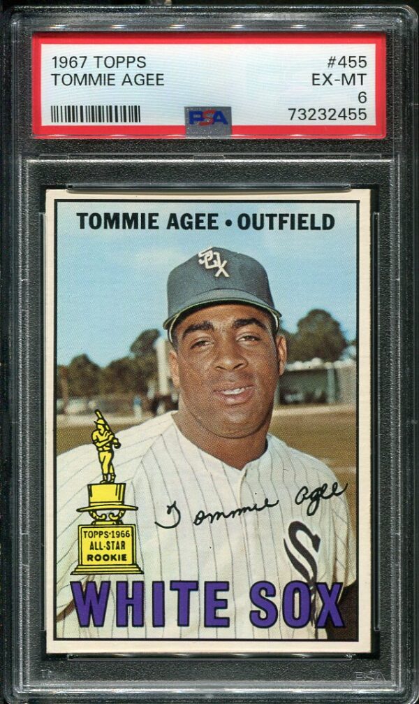 Authentic 1967 Topps #455 Tommie Agee PSA 6 Baseball Card