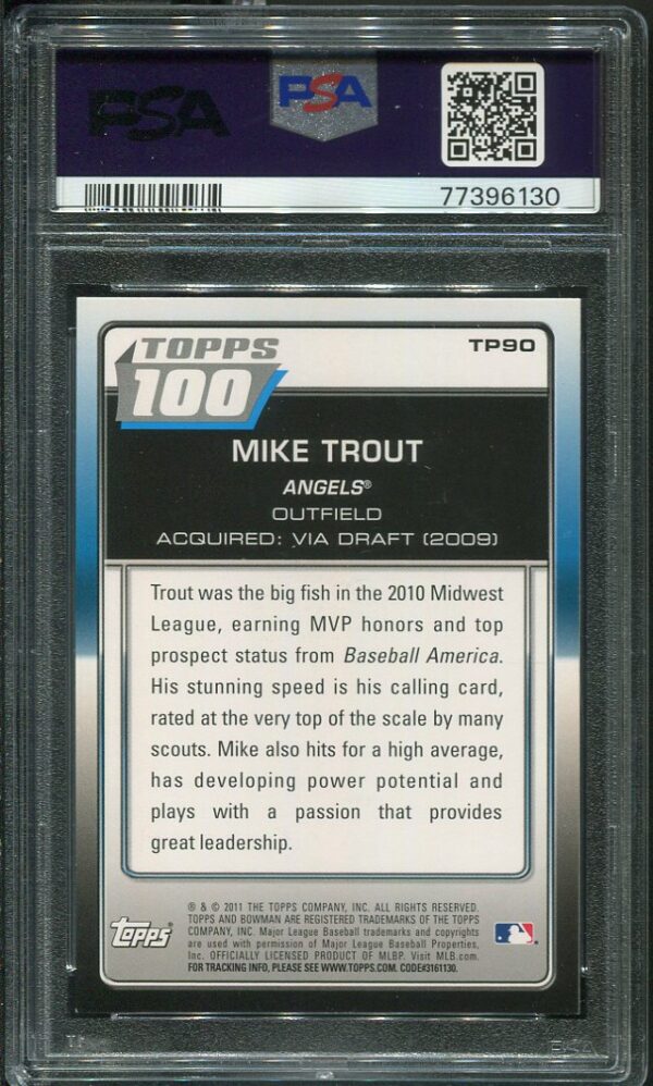 Authentic 2011 Bowman Topps 100 #TP90 Mike Trout PSA 9 Baseball Card