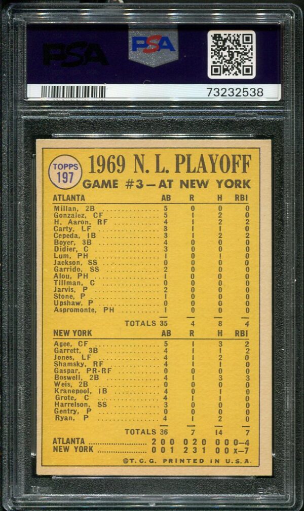 Authentic 1970 Topps #197 NL Playoff Game 3 Nolan Ryan PSA 6 Baseball Card