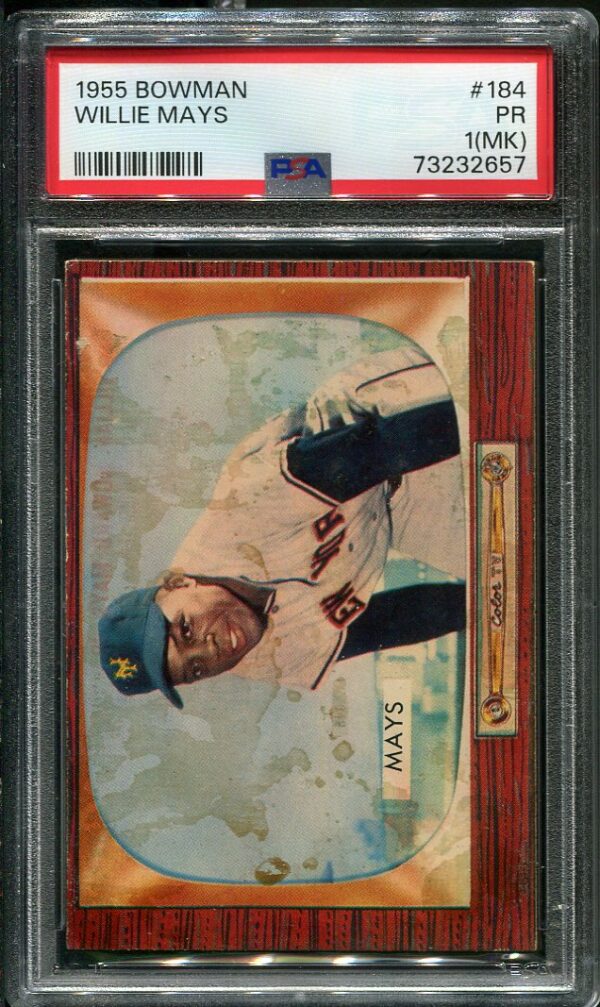 Authentic 1955 Bowman #184 Willie Mays PSA 1(MK) Baseball Card