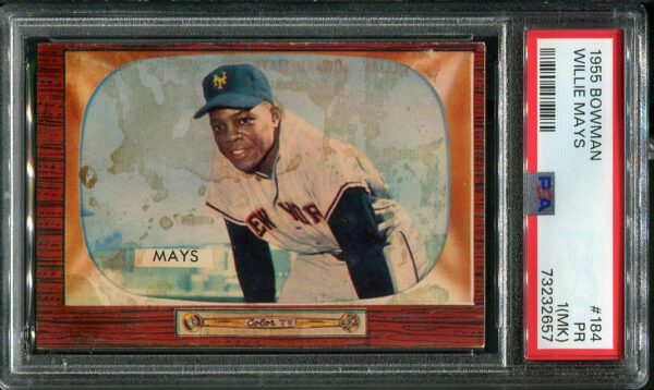 Authentic 1955 Bowman #184 Willie Mays PSA 1(MK) Baseball Card