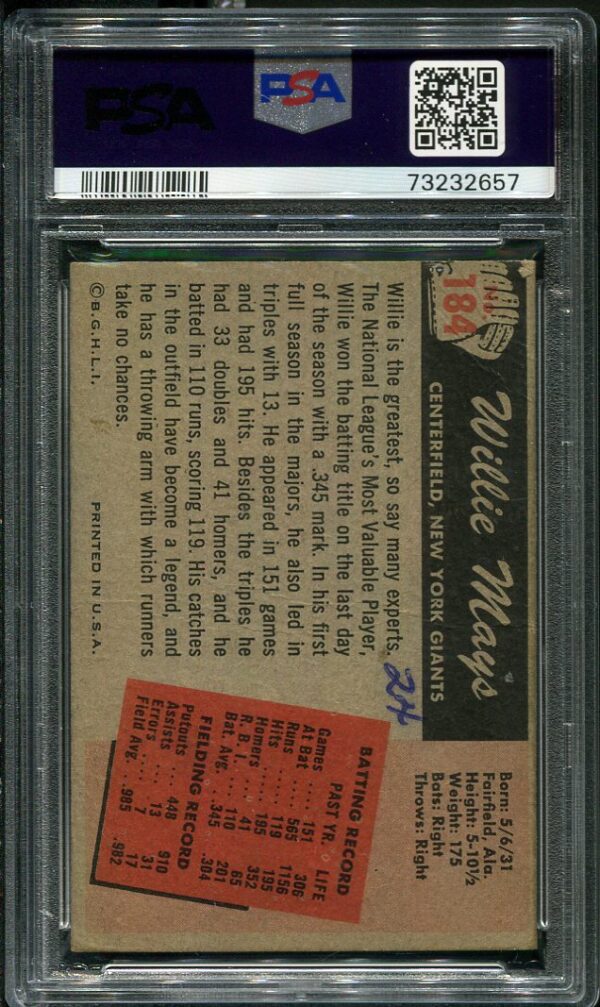 Authentic 1955 Bowman #184 Willie Mays PSA 1(MK) Baseball Card