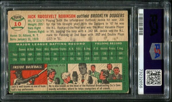 Authentic 1954 Topps #10 Jackie Robinson PSA 1 Baseball Card