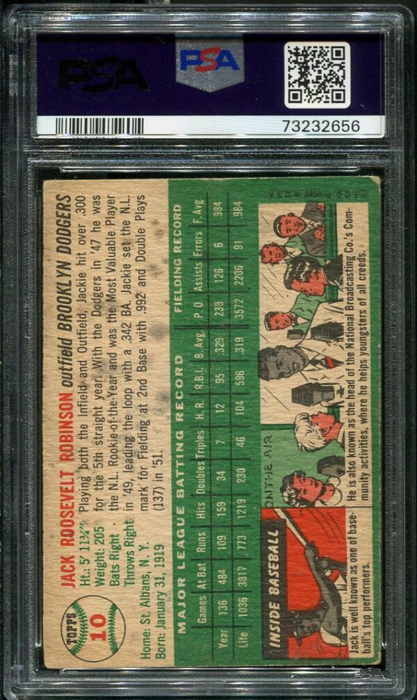 Authentic 1954 Topps #10 Jackie Robinson PSA 1 Baseball Card