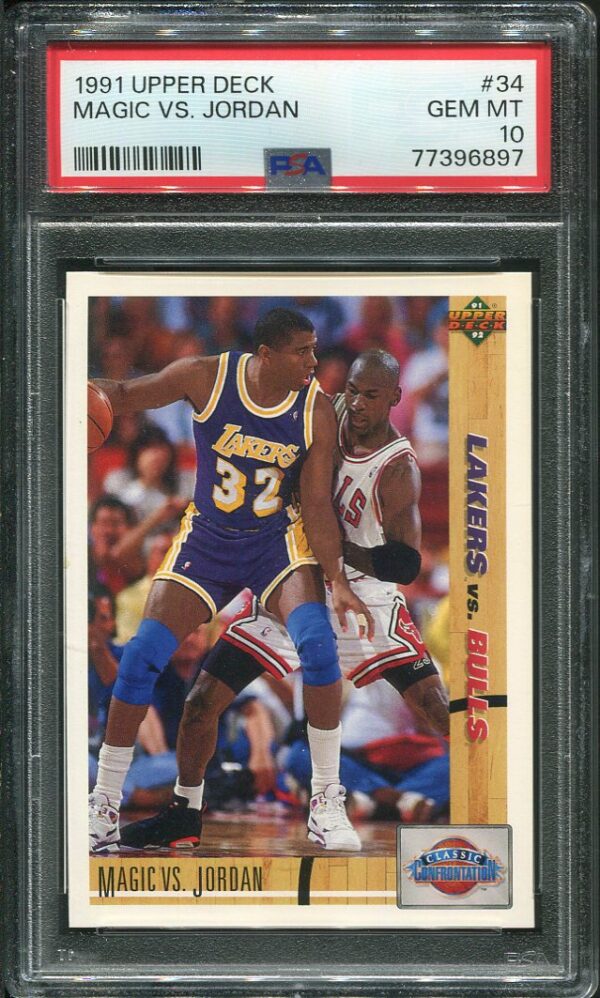 Authentic 1991 Upper Deck #34 Magic Johnson/Michael Jordan PSA 10 Basketball Card