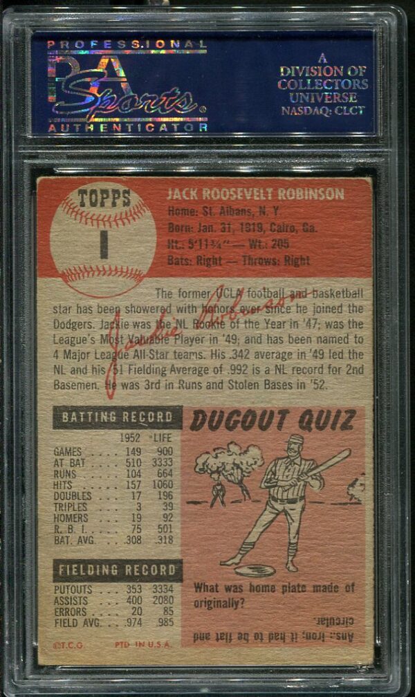 Authentic 1953 Topps #1 Jackie Robinson PSA 4 Baseball Card