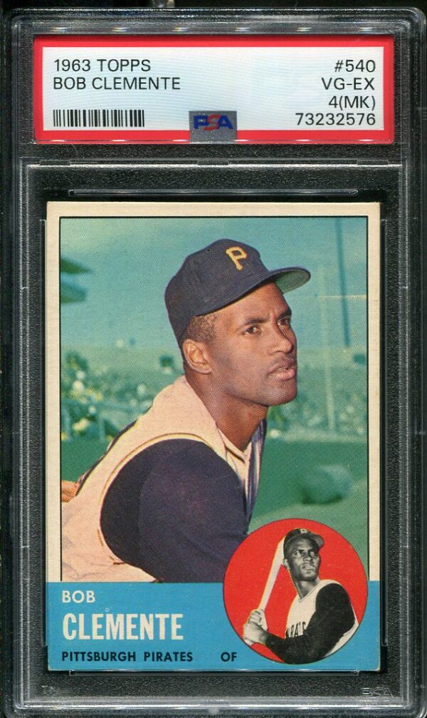 Authentic 1963 Topps #540 Roberto Clemente PSA 4(MK) Baseball Card