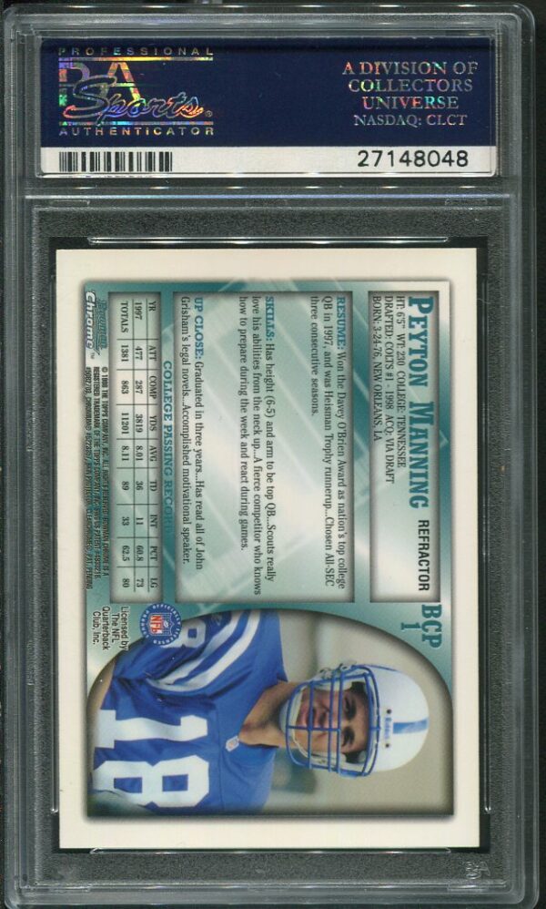 Authentic 1998 Bowman Chrome #BCP1 Peyton Manning Preview Refractor PSA 10 Rookie Football Card